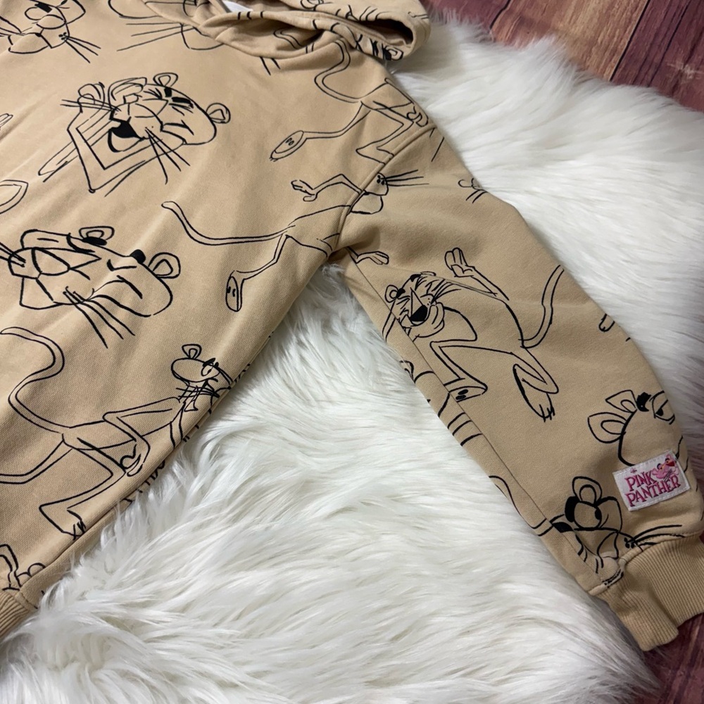 H&M Pink Panther All Over Print Pullover Tan Hoodie - Boys Size 6X-7 - Picture 8 of 14